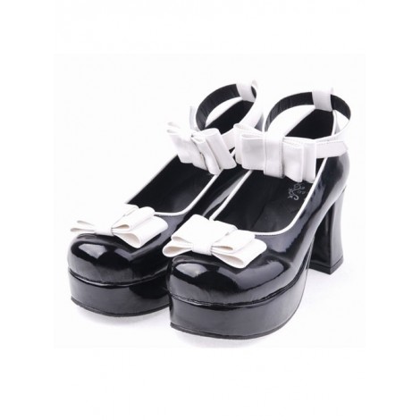 Black 2.9” Heel High Romatic Suede Round Toe Bowknot Platform Women Lolita Shoes