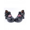 Black 3" High Heel Classical Polyurethane Scalloped Cross Straps Buckle Platform Girls Lolita Shoes