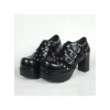 Black 3.1" Heel High Classic Synthetic Leather Round Toe Cross Straps Platform Lady Lolita Shoes