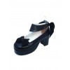 Black 3.1" Heel High Elegant PU Round Toe Cross Straps Platform Women Lolita Shoes