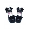 Black 3.1" Heel High Elegant PU Round Toe Cross Straps Platform Women Lolita Shoes