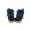 Black 3.1" Heel High Romatic Synthetic Leather Point Toe Ankle Straps Platform Girls Lolita Shoes