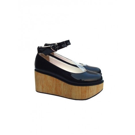 Black 3.1" Heel High Special PU Round Toe Bow Platform Lady Lolita Shoes