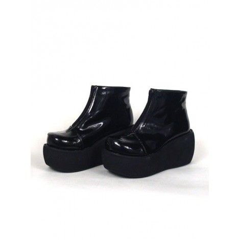 Black 3.1" Heel High Special Patent Leather Round Toe Ankle Straps Platform Lady Lolita Shoes