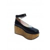 Black 3.1" Heel High Sexy Synthetic Leather Point Toe Ankle Straps Platform Girls Lolita Shoes