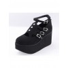 Black 3.1" High Heel Gorgeous Flannel Round Toe Japanese Punk Buckle Platform Girls Lolita Shoes