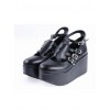 Black 3.1" High Heel Classic Patent Leather Round Toe Punk Style Buckle Platform Girls Lolita Shoes