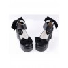 Black 3.1" High Heel Sexy PU Round Toe Ankle Straps Bow Decoration Platform Girls Lolita Shoes