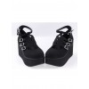 Black 3.1" High Heel Gorgeous Flannel Round Toe Japanese Punk Buckle Platform Girls Lolita Shoes