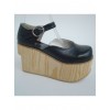 Black 3.7" Heel High Adorable PU Round Toe Cross Straps Platform Girls Lolita Shoes