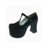 Black 3.7" Heel High Glamorous Patent Leather Round Toe Cross Straps Platform Lady Lolita Shoes
