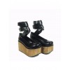 Black 3.7" Heel High Cute Polyurethane Round Toe Ankle Straps Platform Women Lolita Shoes