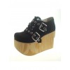 Black 3.7” Heel High Special Lint Round Toe Cross Straps Platform Girls Lolita Shoes