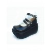 Black 3.9" Heel High Classic Synthetic Leather Round Toe Ankle Straps Platform Lady Lolita Shoes