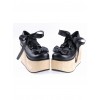 Black 3.9" High Heel Adorable Patent Leather Round Toe Bow Decoration Platform Girls Lolita Shoes