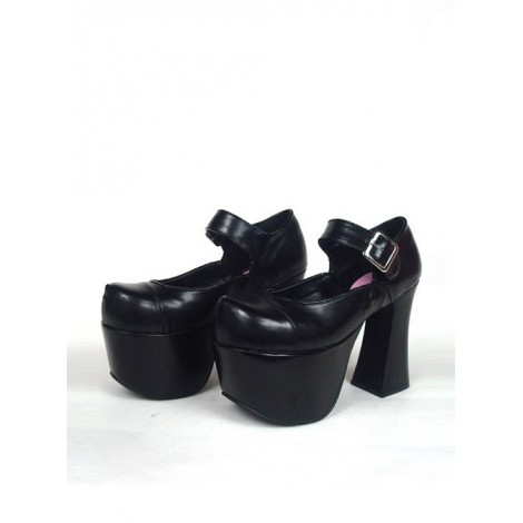 Black 4.9" Heel High Charming Patent Leather Round Toe Cross Straps Platform Girls Lolita Shoes