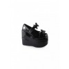 Black Bowknot Mirror Face Strawberry Bell Lolita Lace-up Platform Shoes