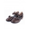 Brown 1" High Heel Stylish Synthetic Leather Round Toe Ankle Straps Bow Decoration Platform Girls Lolita Shoes