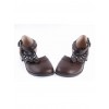 Brown 1" High Heel Stylish Synthetic Leather Round Toe Ankle Straps Bow Decoration Platform Girls Lolita Shoes