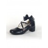 Black 1.8" Heel High Cute Synthetic Leather Round Toe Bow Platform Lady Lolita Shoes
