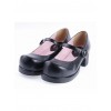Black 1.8" High Heel Gorgeous Polyurethane Wedge Toe Strap Platform Girls Lolita Shoes