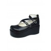 Black 2.0" Heel High Glamorous Suede Round Toe Cross Straps Platform Lady Lolita Shoes