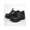 Black 2.4" Heel High Adorable Patent Leather Round Toe Lace Tie Platform Lady Lolita Shoes