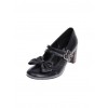 Black 2.5" Heel High Beautiful Synthetic Leather Point Toe Bow Platform Girls Lolita Shoes