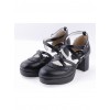 Black 2.6" High Heel Romantic Synthetic Leather Round Toe Criss Cross Straps Scalloped Platform Girls Lolita Shoes