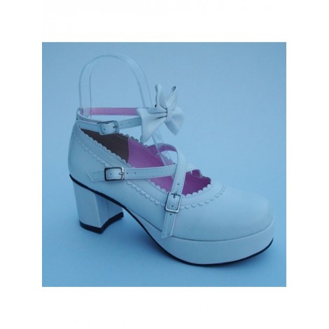 White 2.5" Heel High Lovely Patent Leather Round Toe Cross Straps Platform Lady Lolita Shoes