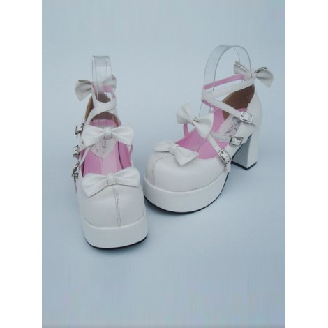 White 3.1" Heel High Adorable Patent Leather Round Toe Bow Platform Lady Lolita Shoes