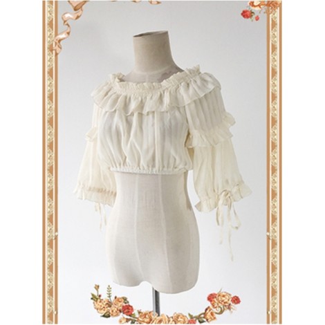 Apricot Color Lovely Puff Sleeve Lolita Super Short Top