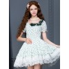 White Chiffon Green Bowknot Printing Sweet Lolita Short Sleeve Dress