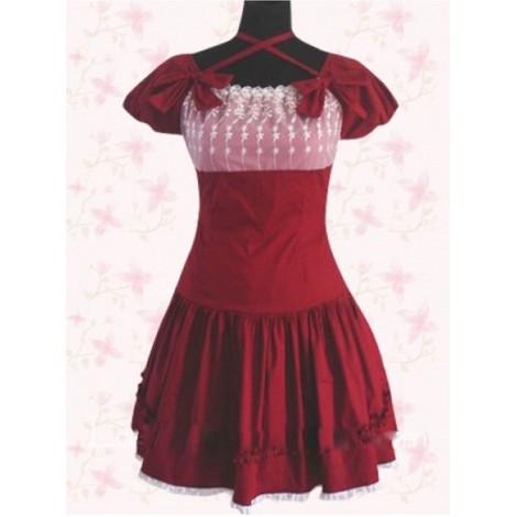 Wine Red Elegance Lace Sweet Lolita Short Sleeves Dress
