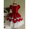 Lace Red Cotton Sweet Lolita Short Sleeves Dress
