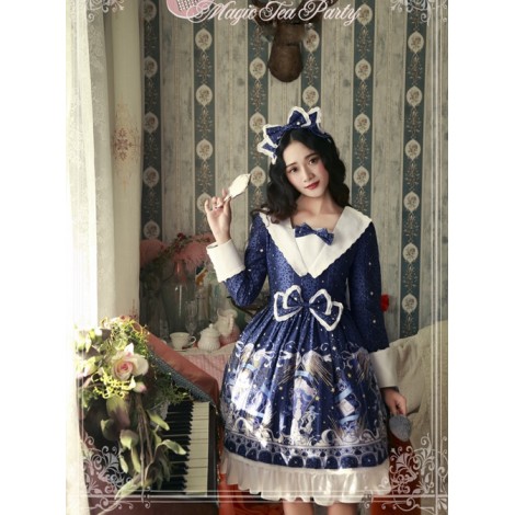 Magic Tea Party Starry Sky City Series Printing Long Sleeve Classic Lolita Dress