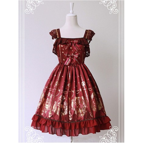 Wine Red Available Pleated Short Sleeves Flounce Hemline Dress