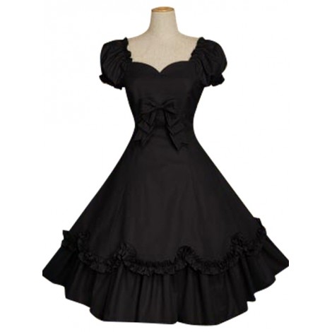 Bow Cotton Short Sleeves Classic Lolita Dress