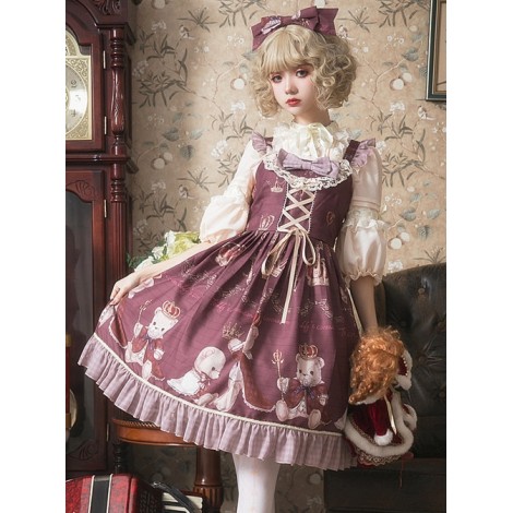 Coronation Bear Series JSK Chiffon Classic Lolita Sling Dress Version 1