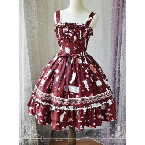 Magic Tea Party Sunny Day And Food Series Printing Classic Lolita JSK Sling Dress Version 1