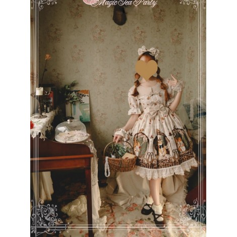 Magic Tea Party The Squirrel Couple's Afternoon Series Printing Short Sleeve Sweet Lolita Dress