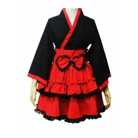 Red and Black Cotton Cosplay Maid Costume