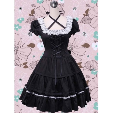 Puff Short Sleeves Bow Lace Classic Lolita Dress