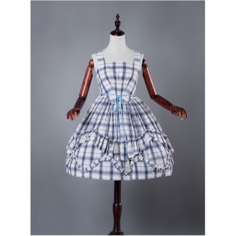 Blue Grid High Waist Lolita Dress