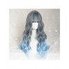 Gray Blue Long Curly Hair Gradient Color Wig