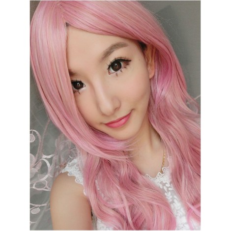 Sweet Pink with Gold Long Curls Lolita Wig
