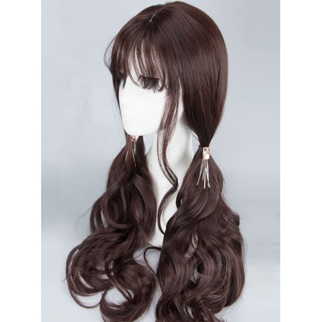 Gentle Air-bangs Long Curly Hair Dark Brown Lolita Wig