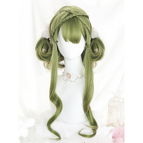 Green Air-bangs Long Curly Hair Classic Lolita Wigs