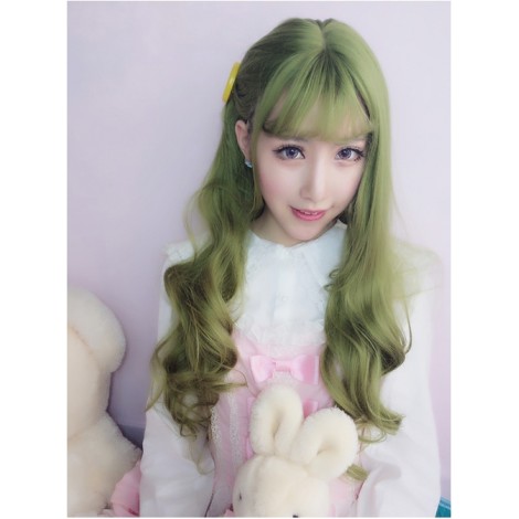 Harajuku Lolita Dark Green Wig Female Long Curls Lovely Nature