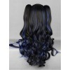 Black Highlights Blue Long Wavy Curly Hair Cosplay Lolita Wig